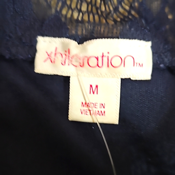 Xhilaration Dark Blue Floral Laced Bell Sleeve Dress Size Medium - Picture 7 of 8